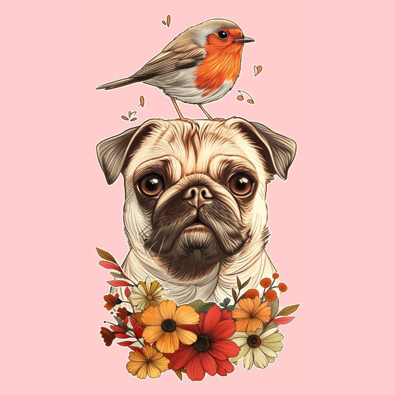 Pug with bird