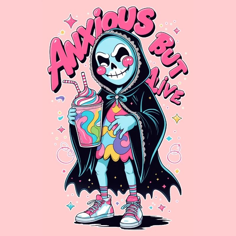 Pastell-Gothic Design Anxious But Alive mit bunte