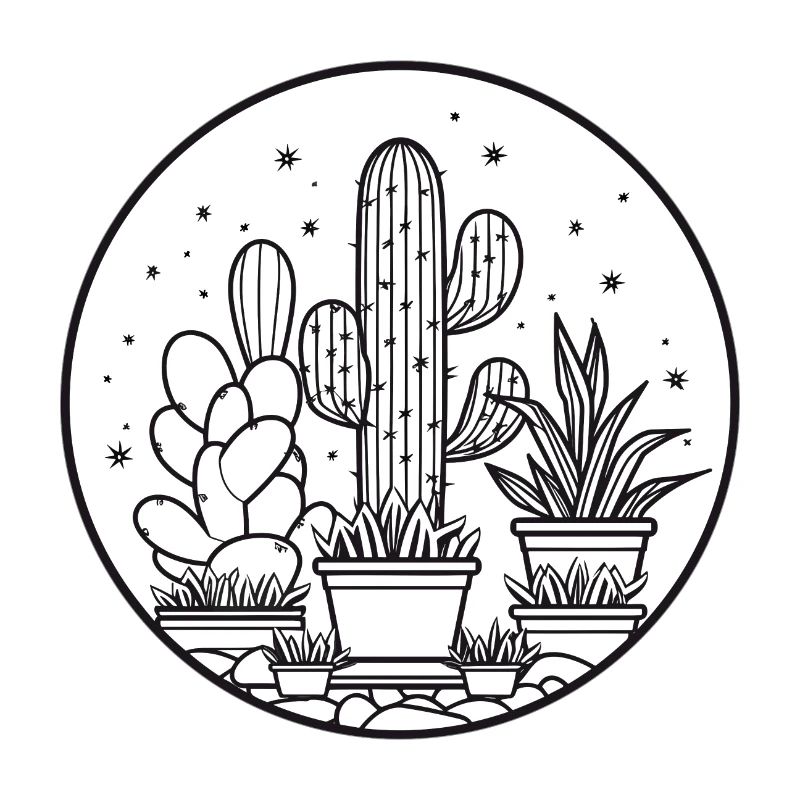 Dessin de cactus et succulentes