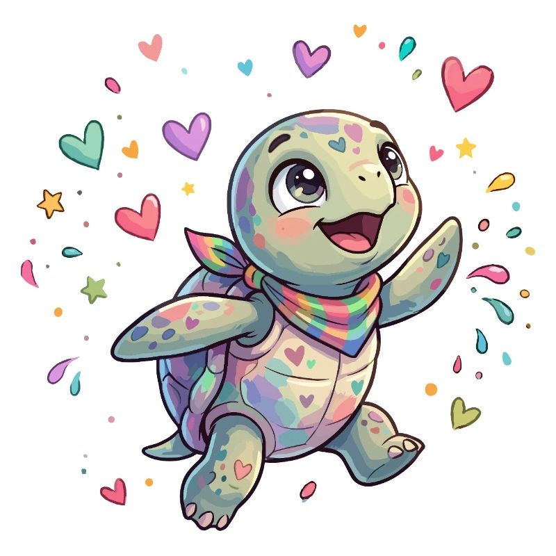 Rainbow Turtle with Heart Patterns