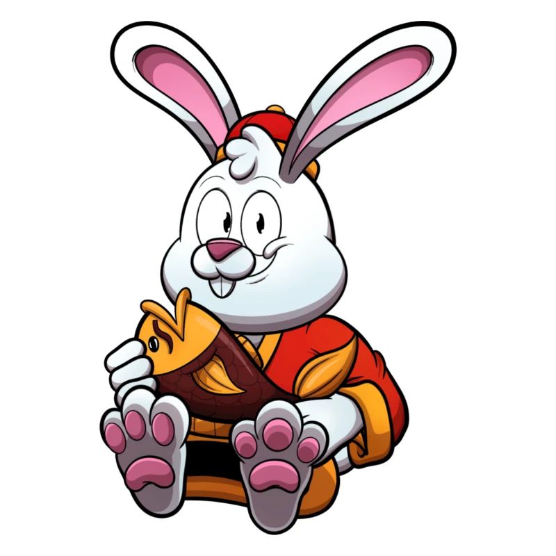 Cute Rabbit Holding Golden Fish
