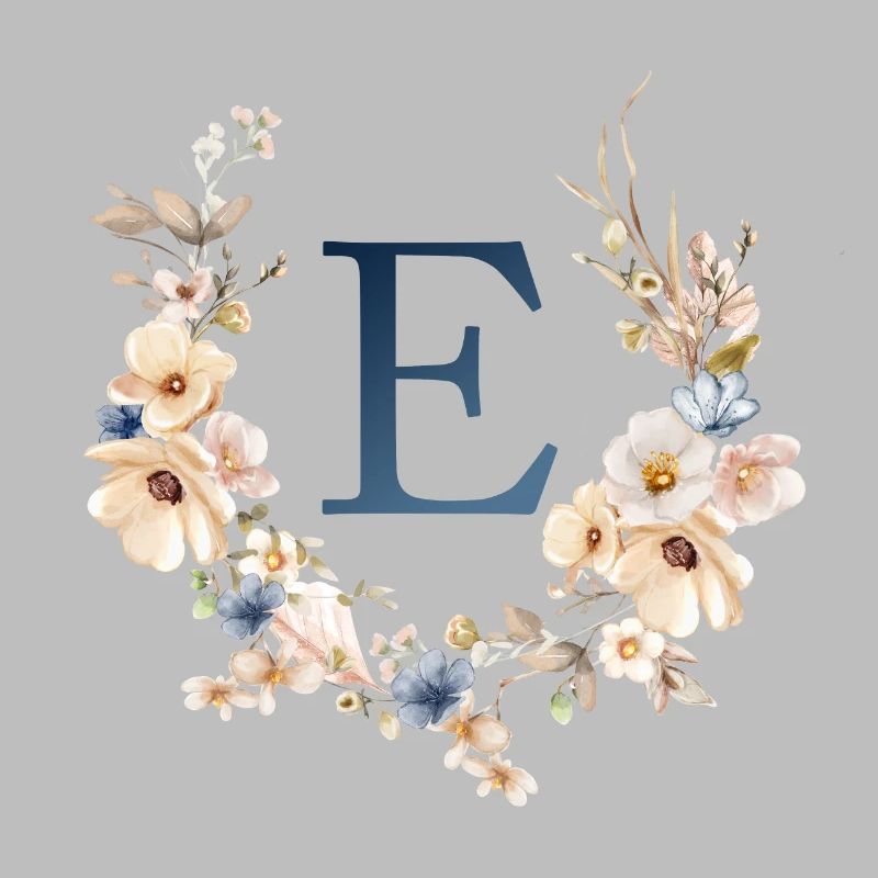 E Monogram, Floral, Boho