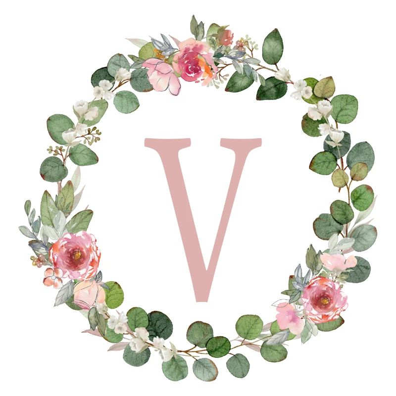 V Monogram Eucalyptus Rose Wreath