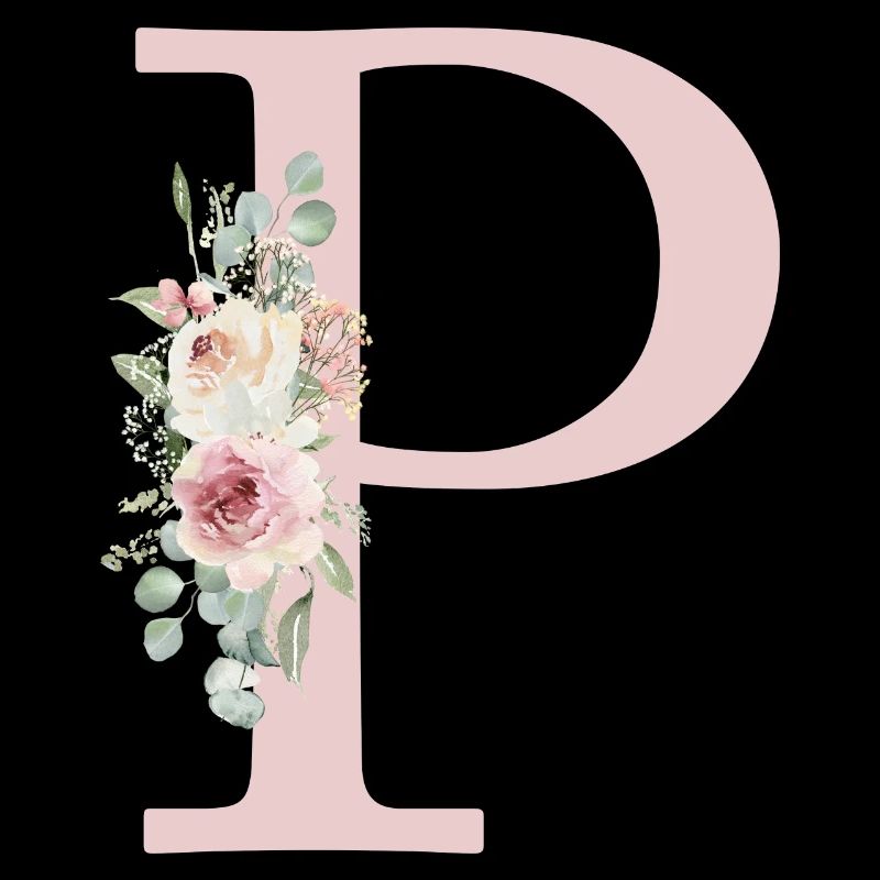 P| Monogramm | Eukalyptus-Pastell-Blumen-Blau