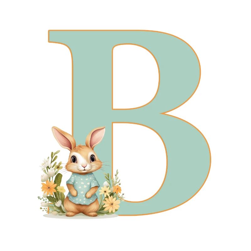 Letter B, Monogram, Flowers, Bunny