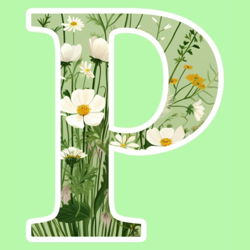 Letter P, Monogram, Floral Pattern