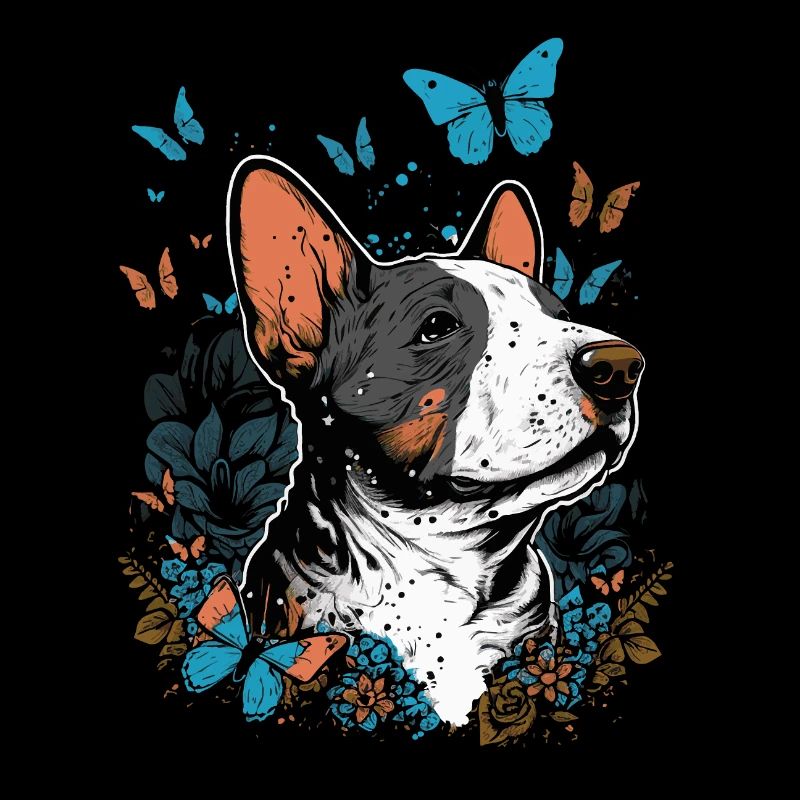 Joyeux bull terrier et papillon