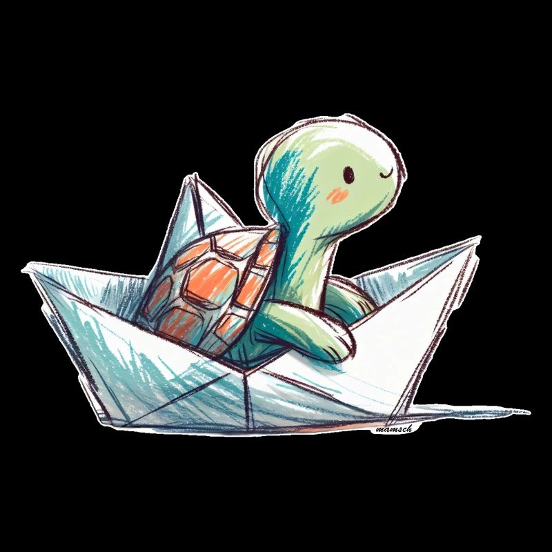 Tortue dans un bateau en papier