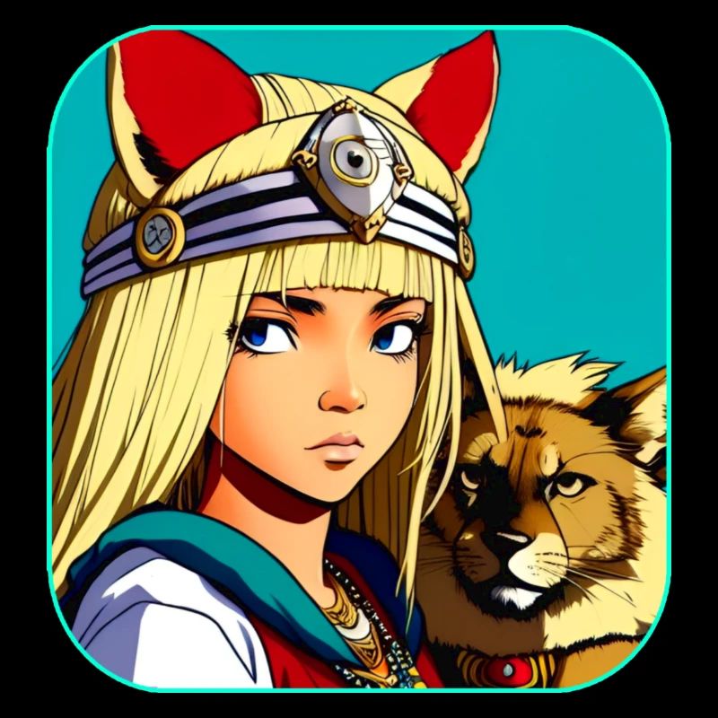 Cooles Anime Manga Girl mit Löwe