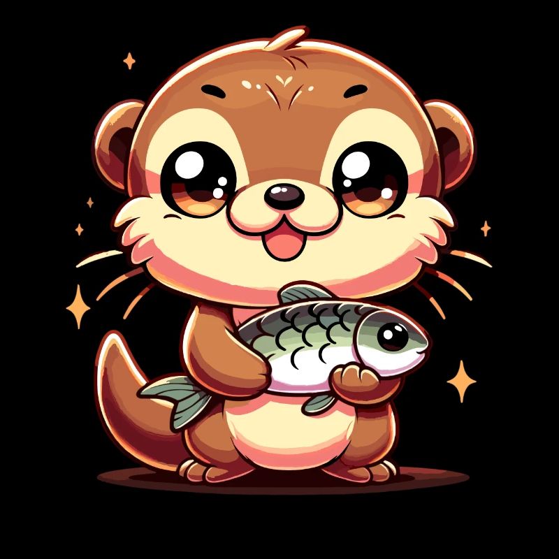 Kawaii Otter With Fish Artistic Design