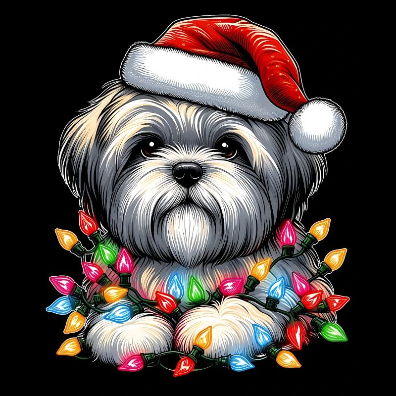 Lhasa Apso Dog Santa Hat Xmas