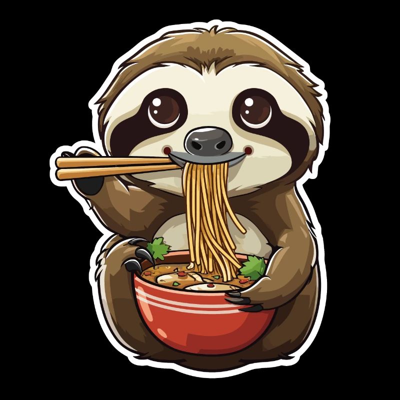 Bébé paresseux mangeant des ramen