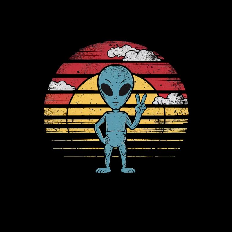 Alien Peace Greeting Retro Sunset