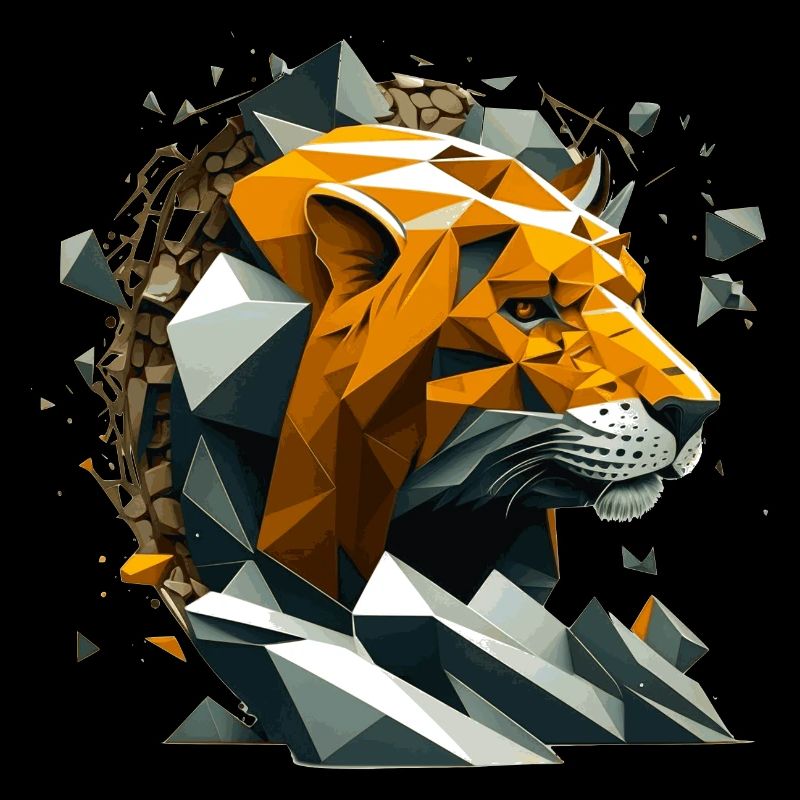 3D lion head or lion face in polygon style
