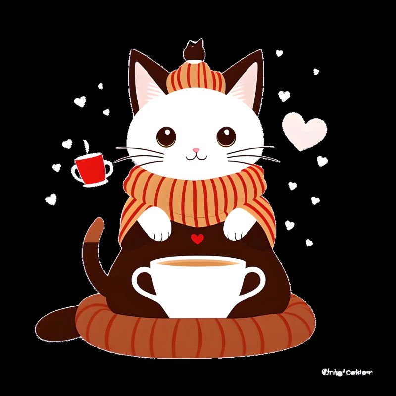 Katze mit Tee in den Pfoten