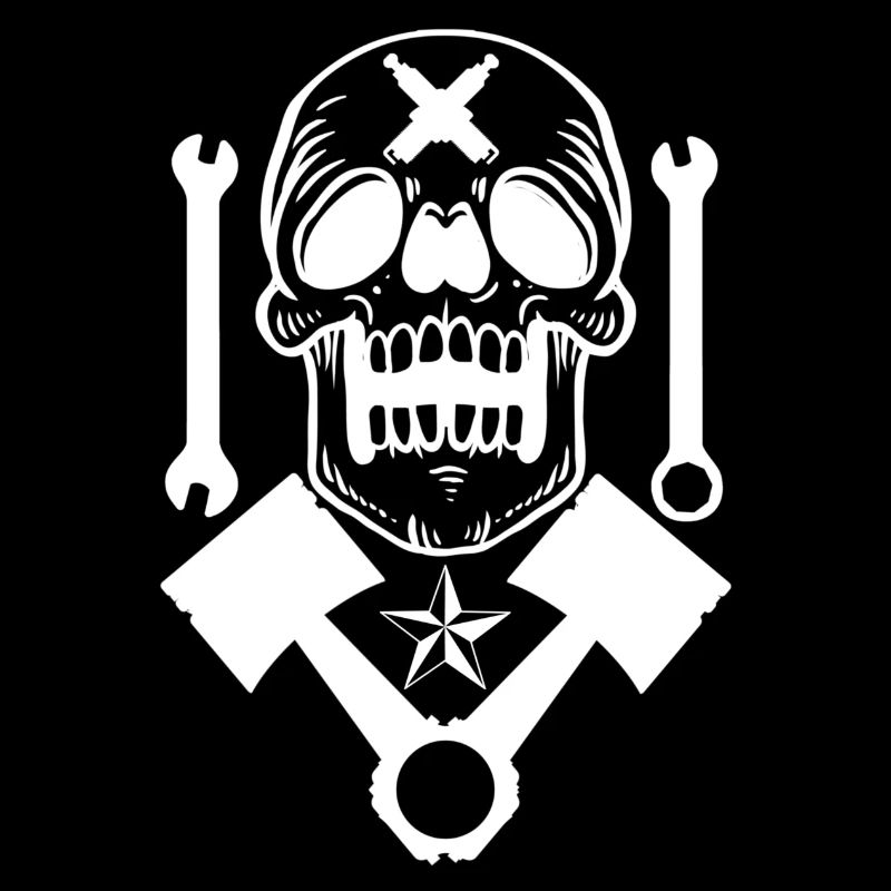 Skull with piston wrench spark plug