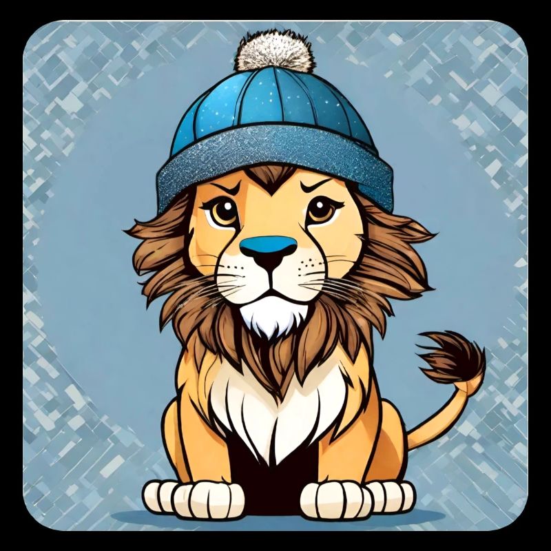 Cool lion with winter hat