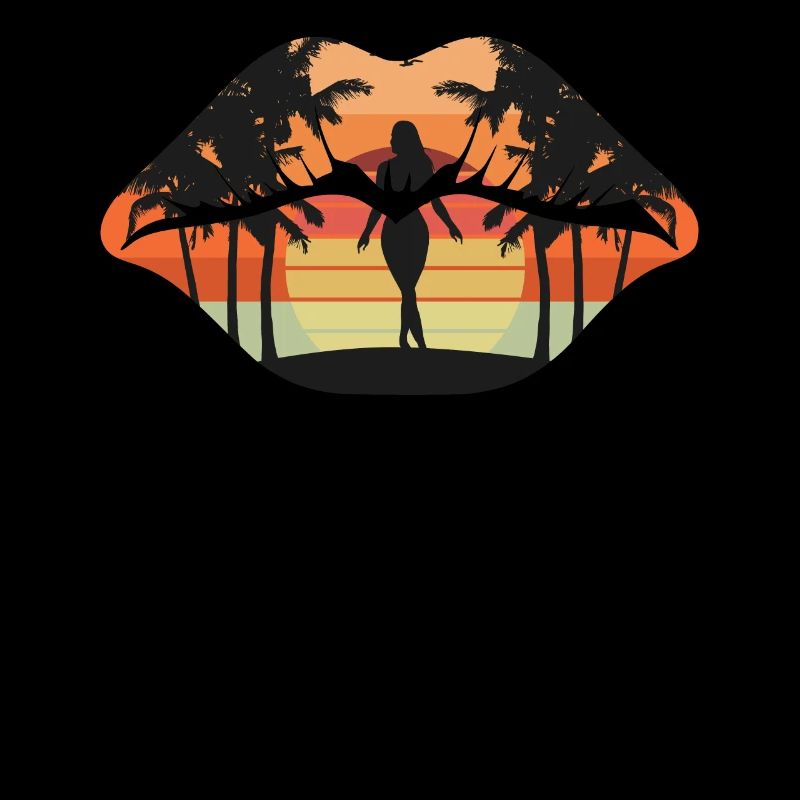 Tropical Summer Vacation Retro Beach Sunset Lips