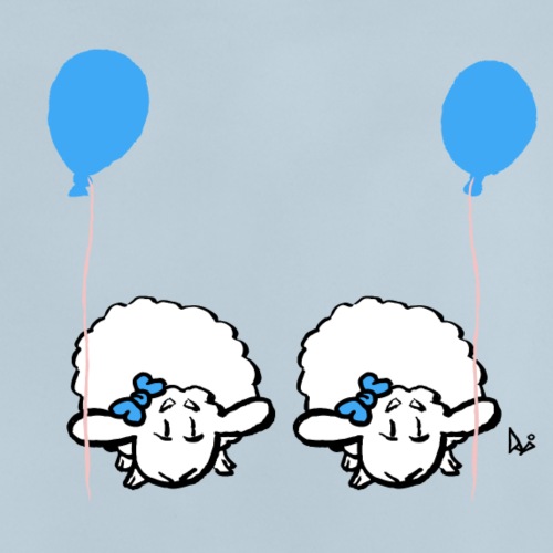 Vauvan karitsan kaksoset ilmapallolla (sininen ja sininen) - Vauvan luomu-t-paita, jossa pyöreä pääntie