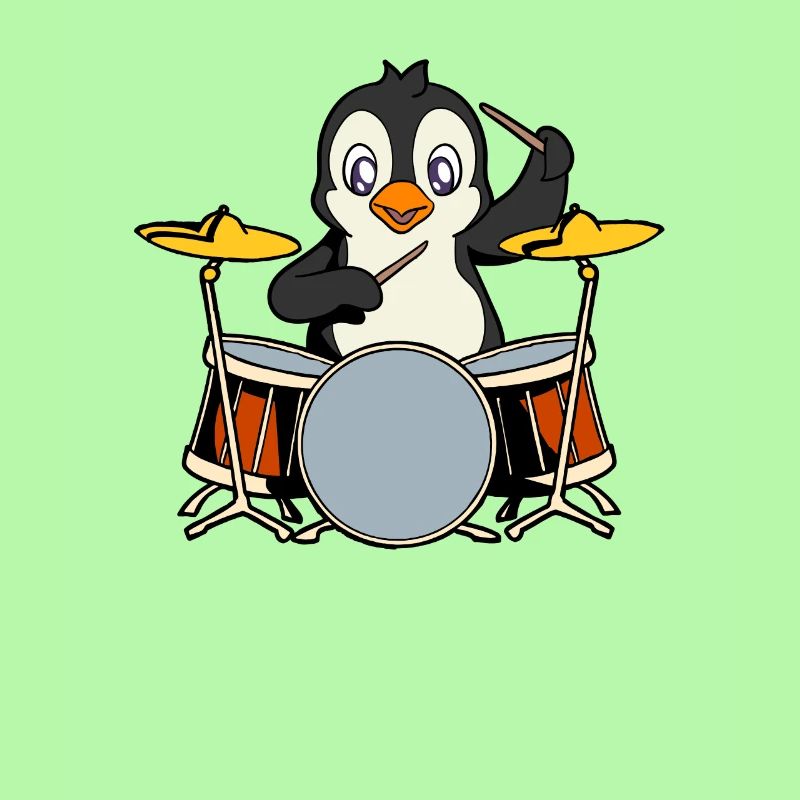 Comic Penguin plays drums