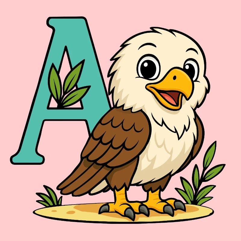Cute Eagle with Initial A and Foliage