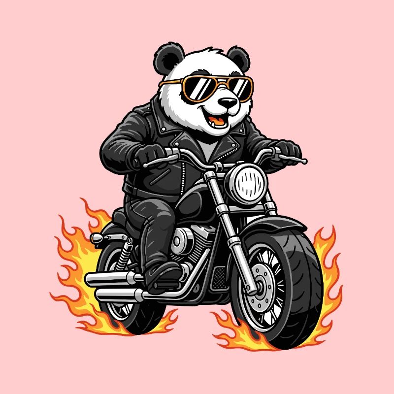 Cool Biker Panda Motorcycle Flames