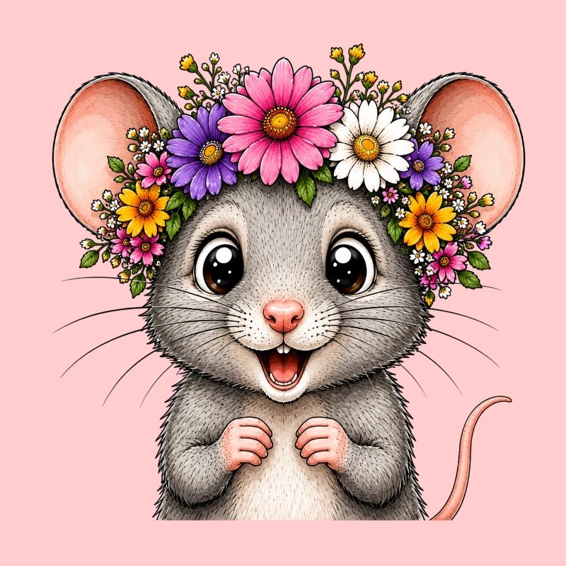 Souris joyeuse décorée de fleurs