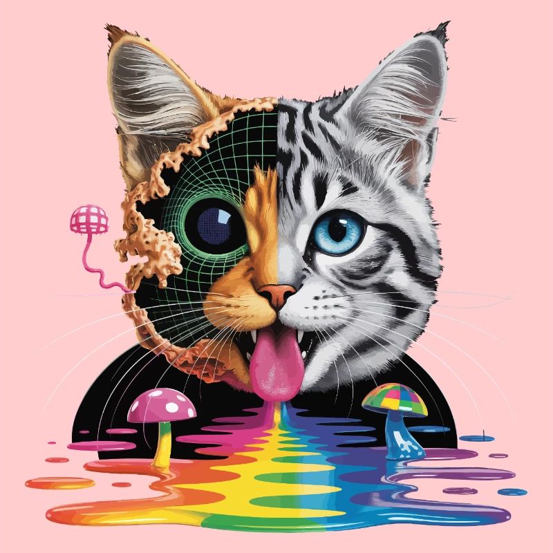 Conception surréaliste du chat à mi-glitch