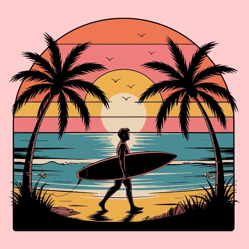 Sunset surfer on the beach