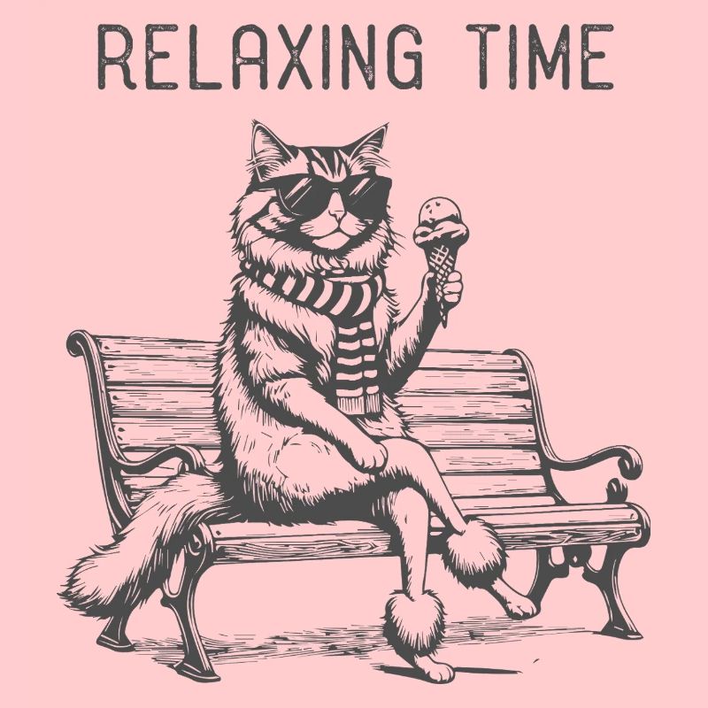 Relaxing Time Cat on the Bench