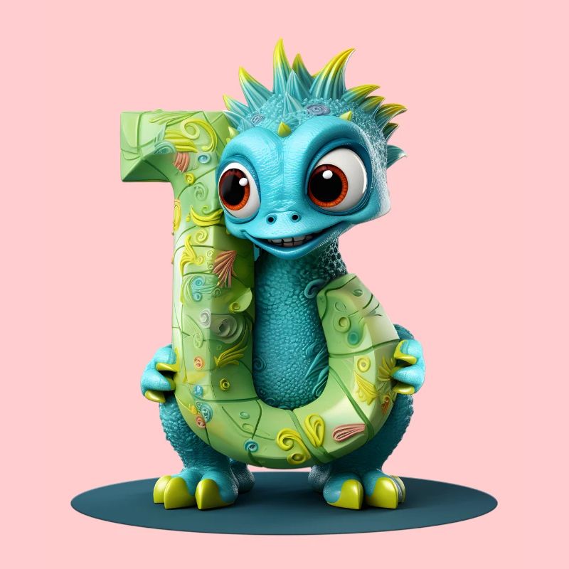 Blauer Drache mit Buchstabe J Alphabet