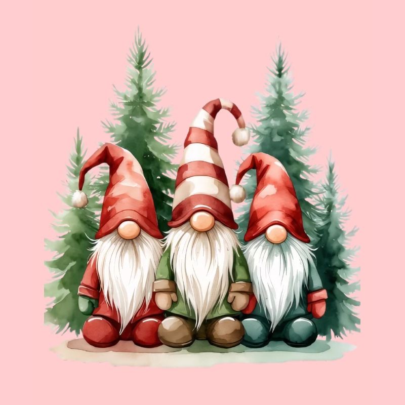 Three garden gnomes in the winter forest