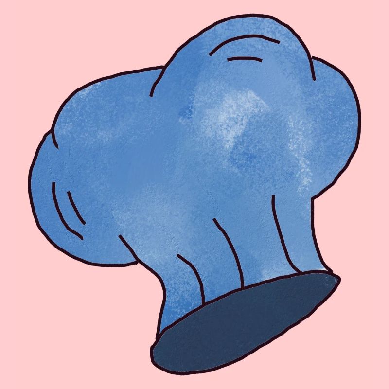 Small blue chef's hat with clouds