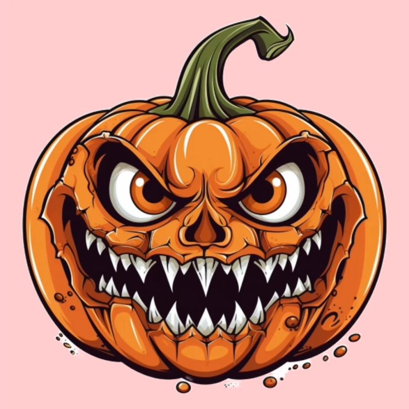 Creepy Halloween pumpkin with evil face