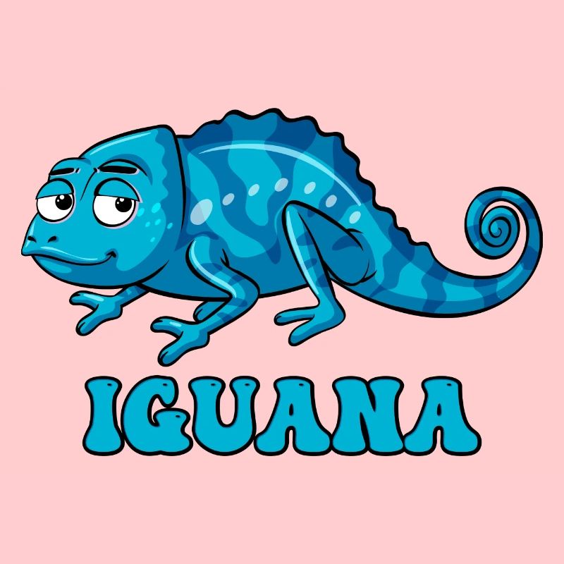 Blue Iguana Cartoon with IGUANA Text
