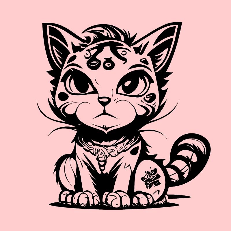 Cute Seated Manga Comic Cat