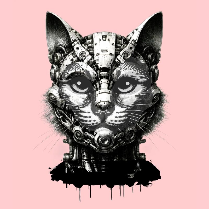 Tête de chat conçue comme un robot au look rétro
