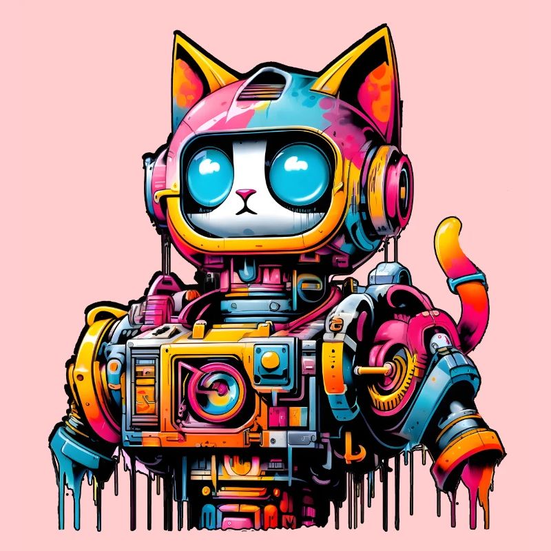 Katze gestaltet als Roboter im Comic Graffiti Stil