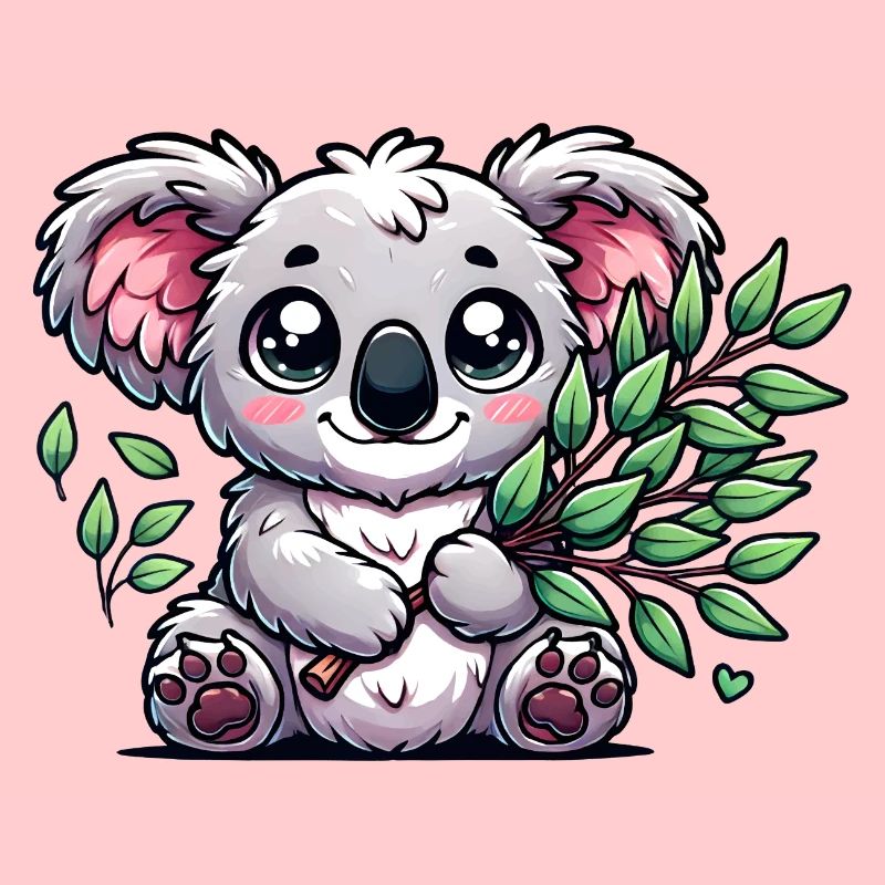 Der niedliche Koala mit einem Eukalyptus Strauß