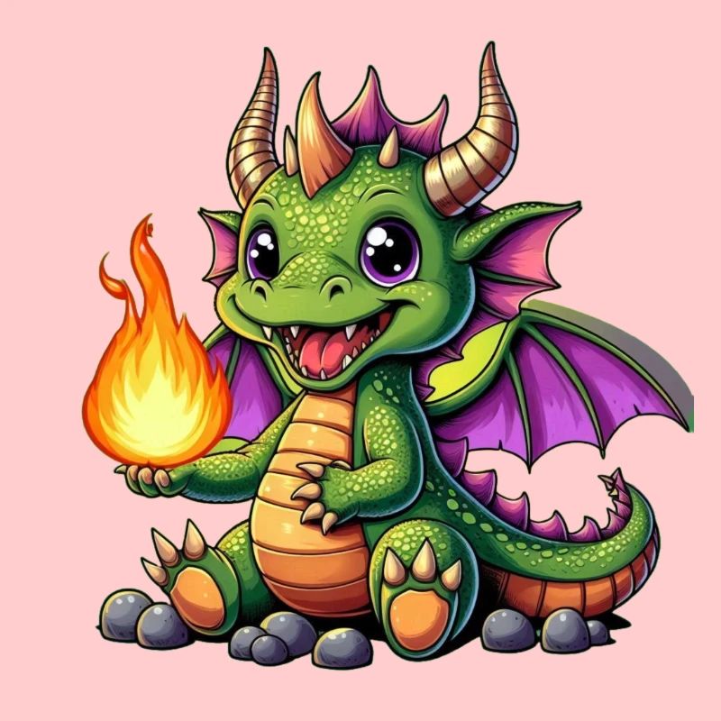 Dragon coloré avec boule de feu