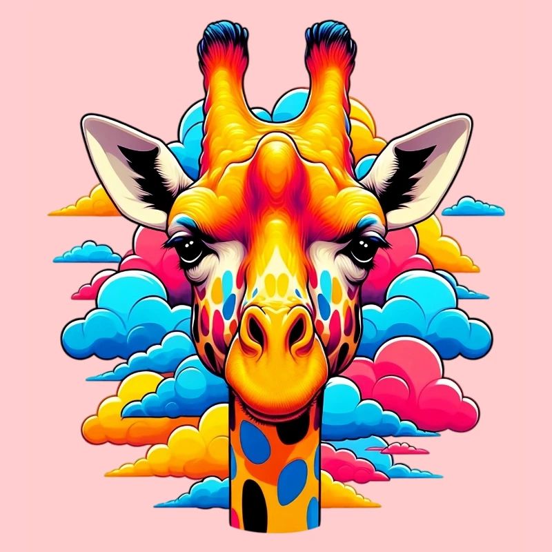 Giraffe mit Kopf in Wolkenwolken