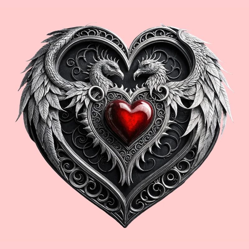 Silver heart with wings.