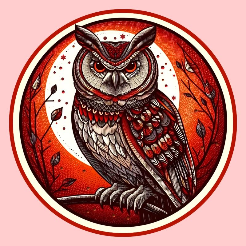 Roter Eulenkreis Emblem - Eule - Nachtvogel