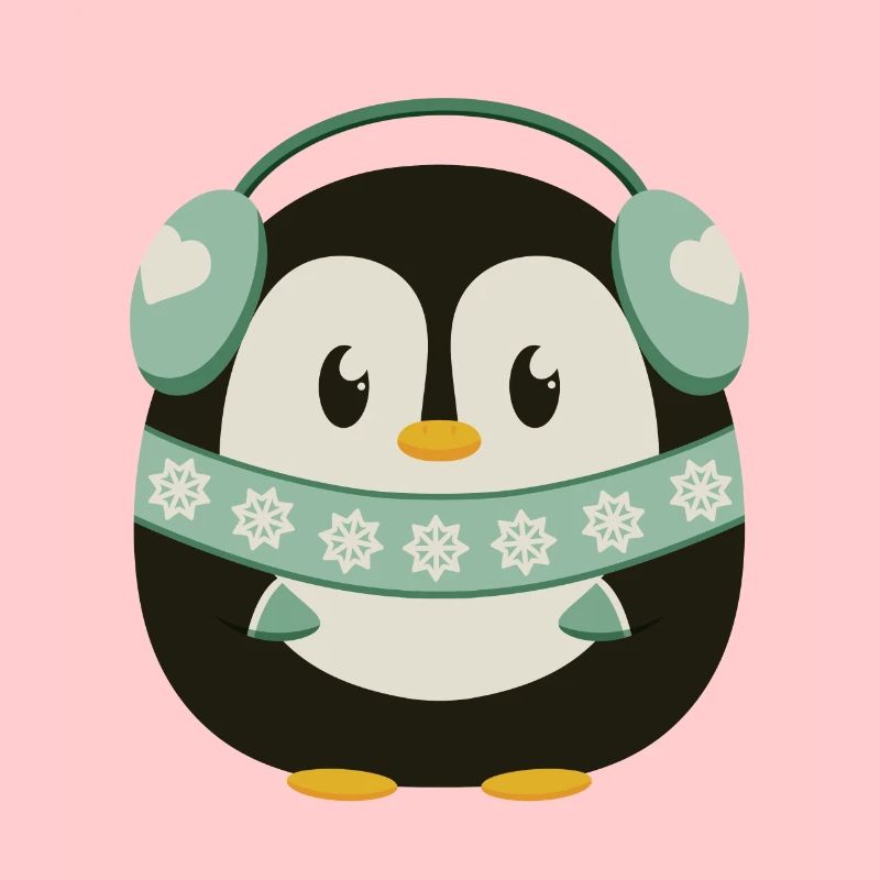 Pingouin mignon avec cache-oreilles en mode hiver