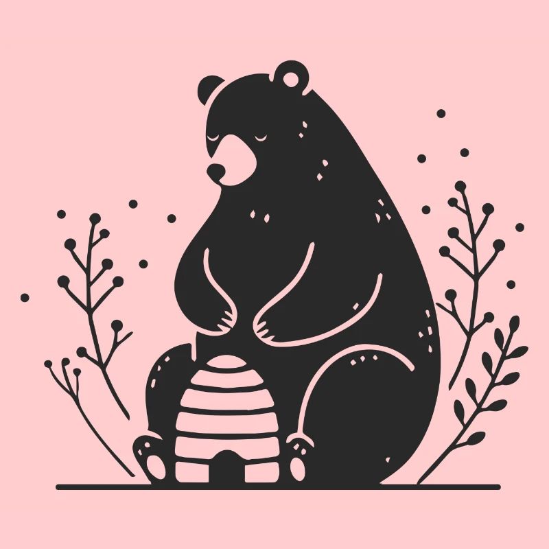 A gentle-looking brown bear with a beehive