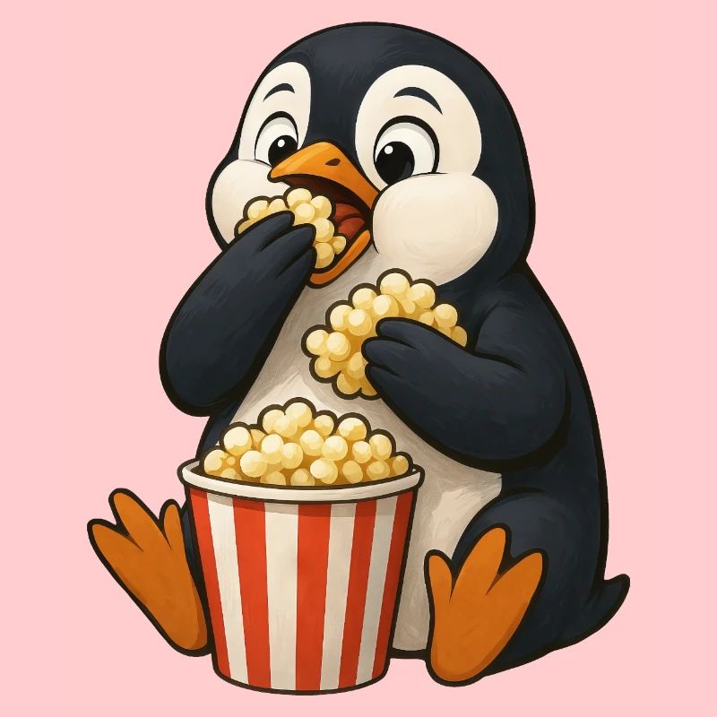 Pingouin mignon avec du pop-corn dans le film de cinéma amis