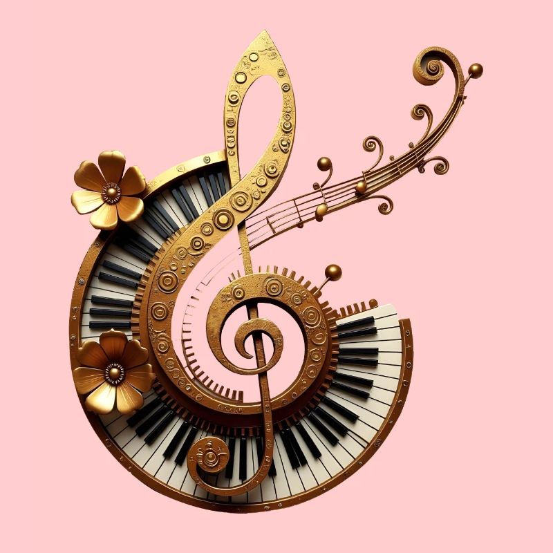 Conception musicale avec engrenages et notes dorées