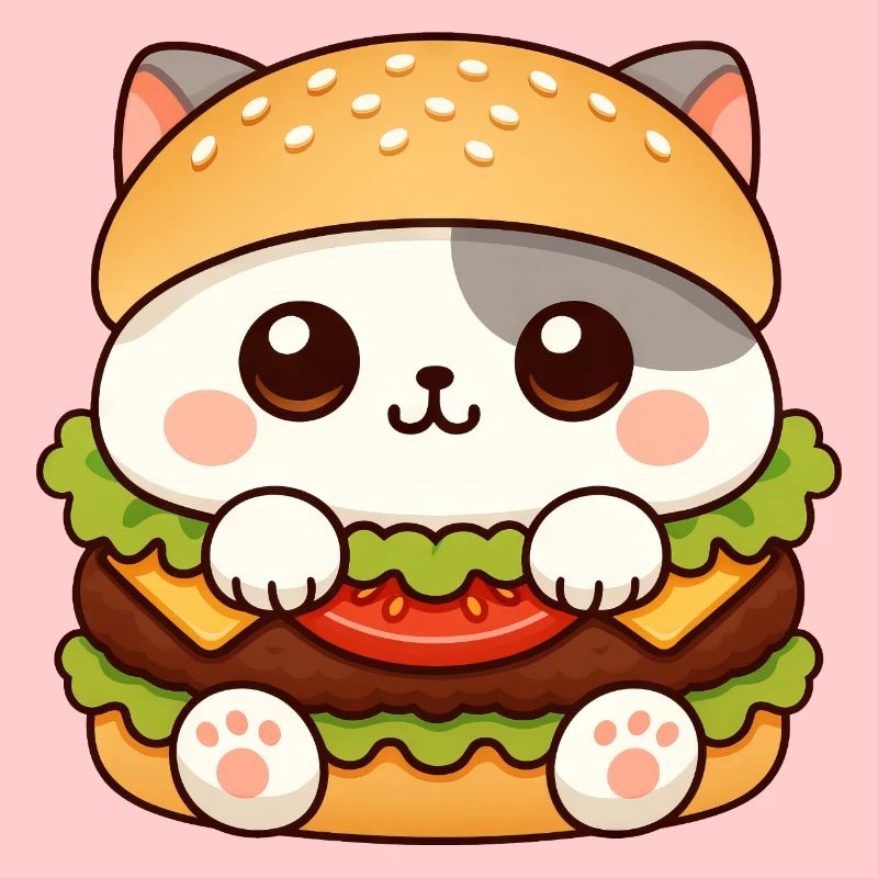 Chat mignon dessin animé burger amateur de restauration rapide