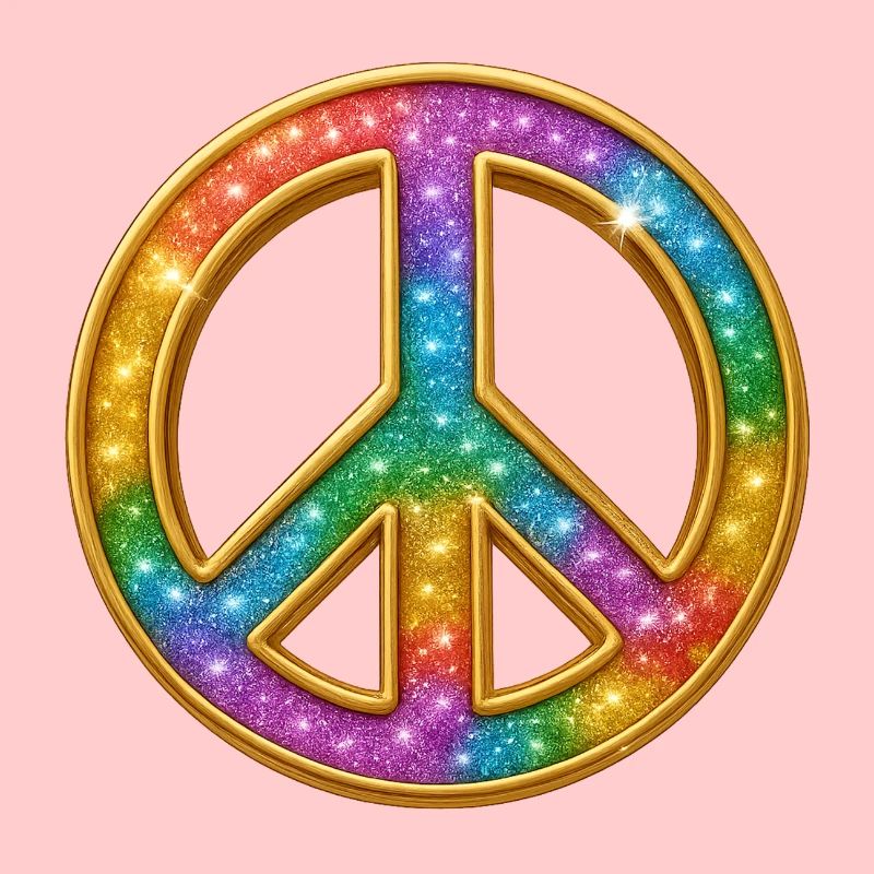 PEACE | Farbiger Friedenssymbol mit Glitzer-Optik