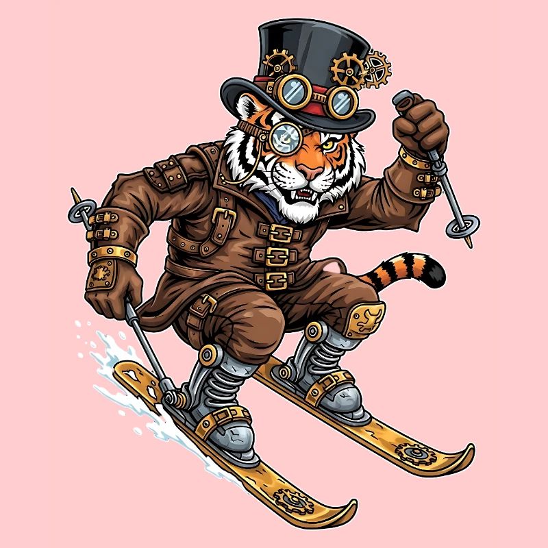 Steampunk Tiger Skier With Top Hat